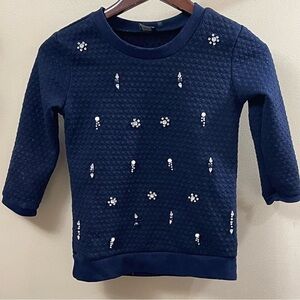 Haani Girls Top Navy Jeweled Long Sleeve Shirt Size 10